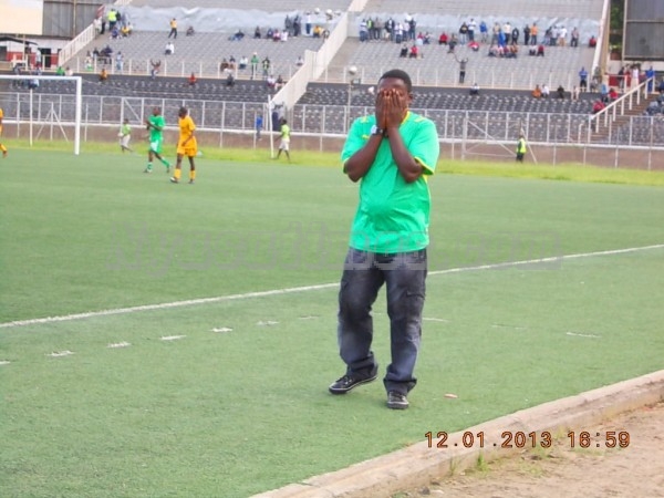Kabwafu coach Oscar Kaunda in disbelief after the last whistle