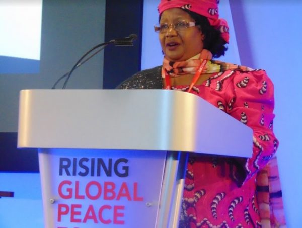 Joyce Banda addressing the conference in Coventry , UK