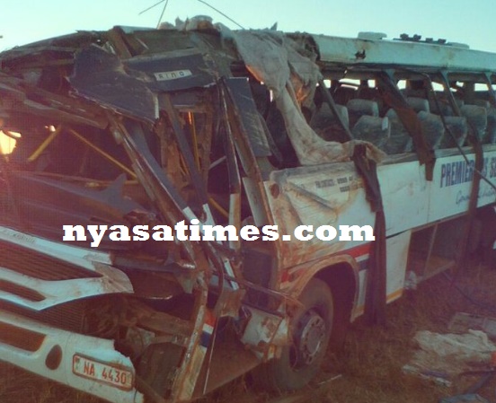 The wreckage of Premier Bus involved in Ntcheu accident