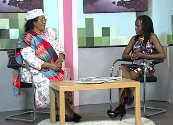 Joyce Banda being interviewed by telvision host Dr Pauline Long 