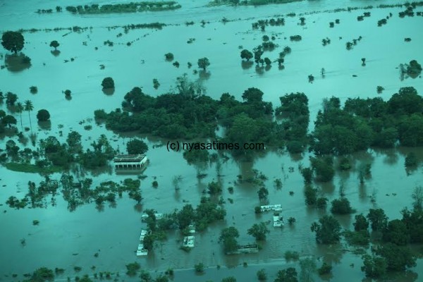 An aerial view of flooded Nsanje.-Photo by Jeromy Kadewere