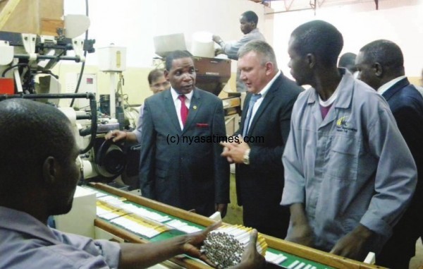 Minister of Industry and Trade, Joseph Mwanamvekha  visiting Nyasa Manufacturing Company