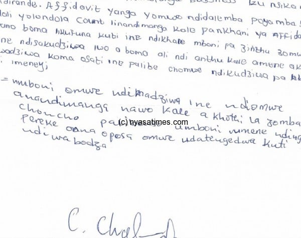 Court document: Chalonda refusing to implicate Manondo