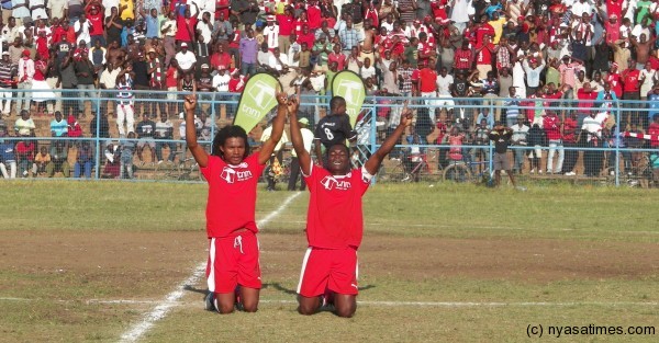 BB's George Nyirenda and his capt Chirambo celebrate the 2nd goal, Pic Leonard Sharra