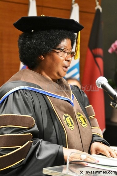 Dr Joyce Banda giving her acceptance speech