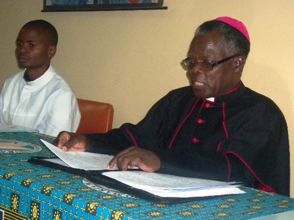 Bishop Musikuwa making his speech addressing the media-Pic by Steve Chirombo