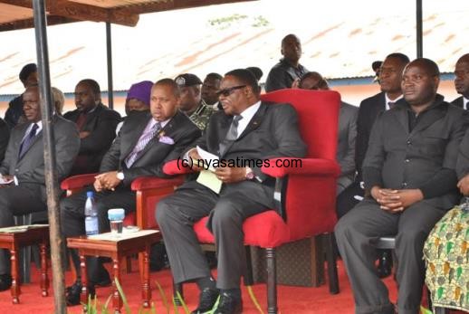 President Peter  Mutharika confering with Vice President  Chilima during funeral Mass of Bishop Zuza at St Peters Cathedral in Mzuzu-  Pix By Joel Chirwa Mana