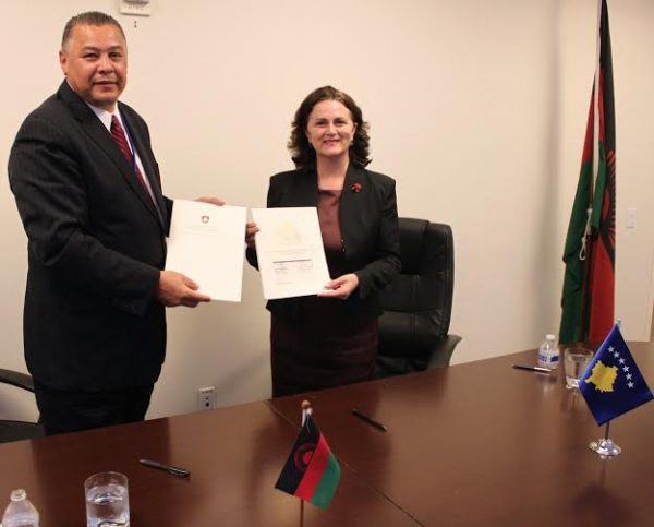 Malawi's Permanent Representative to the United Nations, H.E. Mr. Brian Bowler and the Consul General of Kosovo in New York, H.E. Mrs. Teuta Sahatqija signed the agreement on behalf of their Governments.