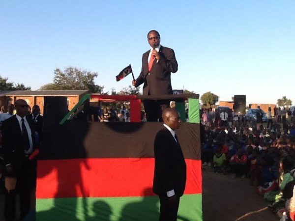 Chakwera addressing an MCP rally at Kasiya