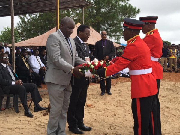 Chakwera and his MCP deputy Richard Msowoya who is also Speaker of Parliament, reveive wreaths to lay at Chibambo grave