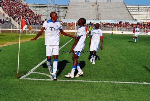 Charles Ngosi and Mecium Mhone celebrating a goal....Photo Jeromy Kadewere