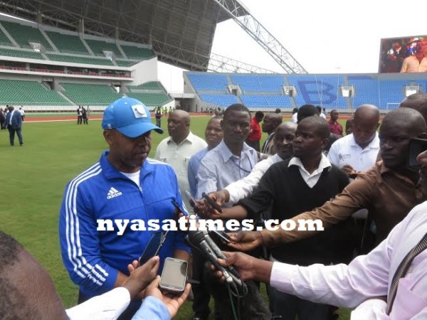 Chilima speaking to reporters after touring the Bingu National Stadium - Photo by Nyasa Times