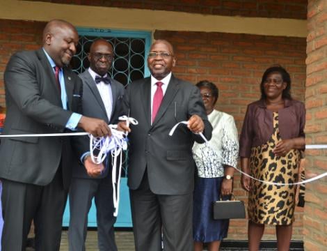 Chitsime (right) cuting a ribbon with Mashanda(Left) as Harawa (Middle) and Magreta (far right)looks on