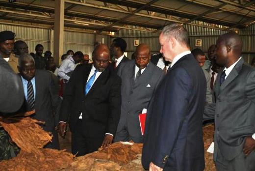 Chiyembekeza (in blue tie) inspects tobacco at the floors - Pic by Chikumbutso Kajani