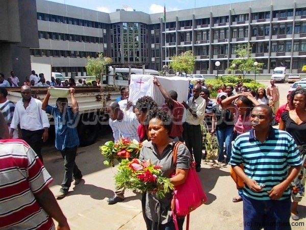 Civil Servants in Blantyrehold a mini demo on Tuesday....Photo Jeromy Kadewere