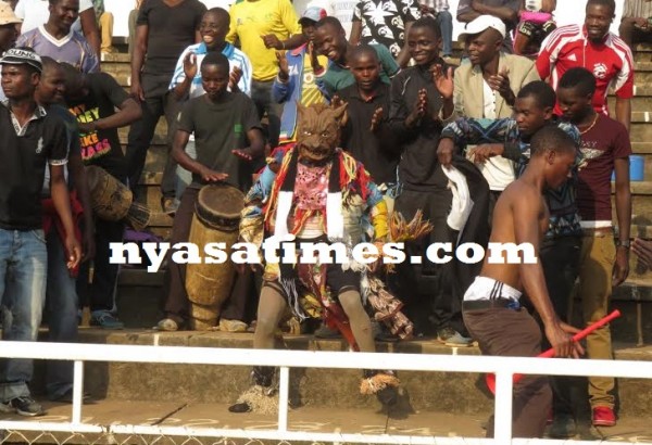 Dedza fans perform gule wamkulu dance, Pic Alex Mwazalumo