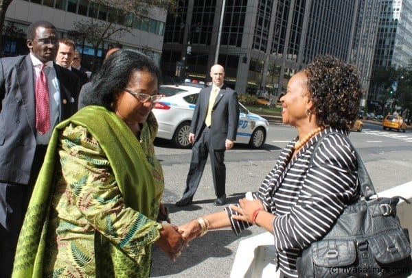 Deputy Ambasador for Malawi to the UN, Esther Mcheka Chilenje, with President Joyce Banda in New York :  Opts to return to front-line politics than serve for Malawi mission in Zimbabwe