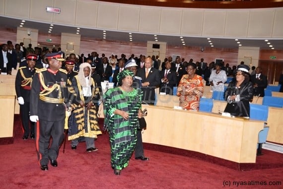 President Dr Joyce Banda arriving in the National Assembly to en the 44th session of parliament