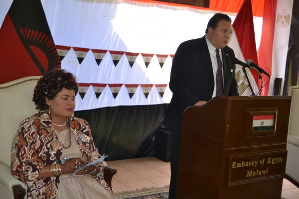 Egyptian Ambassador to Malawi, Maher gives his remarks at the 3rd Anniversary for Egypt Revolution, Hon. Patricia Kaliati graced the press briefing at Area 10 in Lilongwe-(c) Abel Ikiloni, Mana