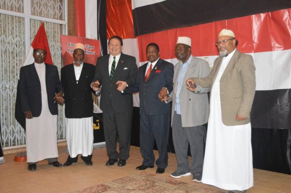 Egyptian Ambassodor to Malawi pose for a group photograh with some Muslim leaders at Ambassodors residence (C) Stanley Makuti