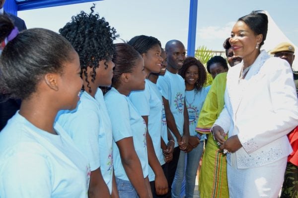 First Lady Getrude Mutharika interacts with girls at the opening of a National girls conference in Lilongwe on Thursday(C)govati nyirenda.Mana