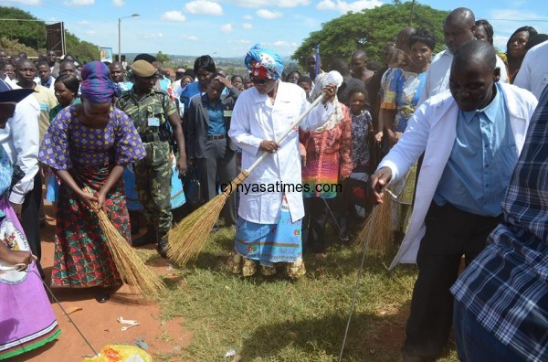 Sweeping time:  Beam action in Mzuzu as First Lady takes the broom