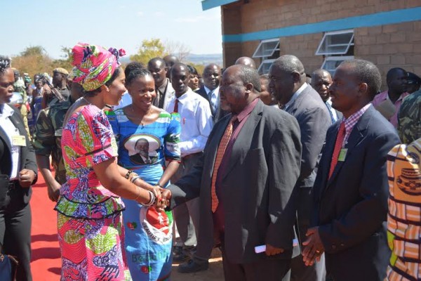 First lady with Minister Grace Chiumia, being welcomed by Inkosi Ntwalo at Baula CDSS