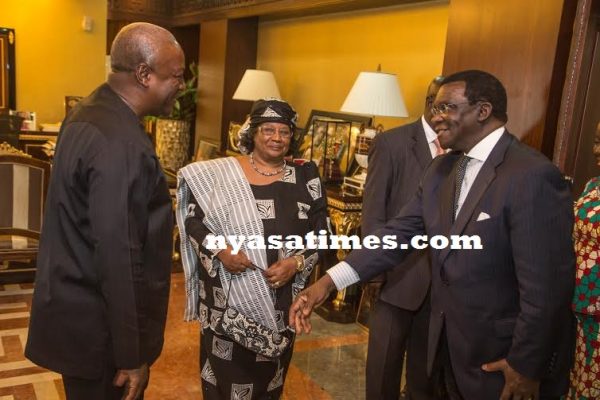 Former First Gentleman  retired chief justice Richard Banda SC, husband to former president Joyce Banda with Ghana leader