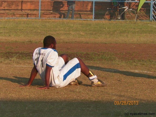 Frustrated, Wanderers' Alfred Manyozo Jnr after the final whistle, Pic Leonard Sharra, Nyasa Times
