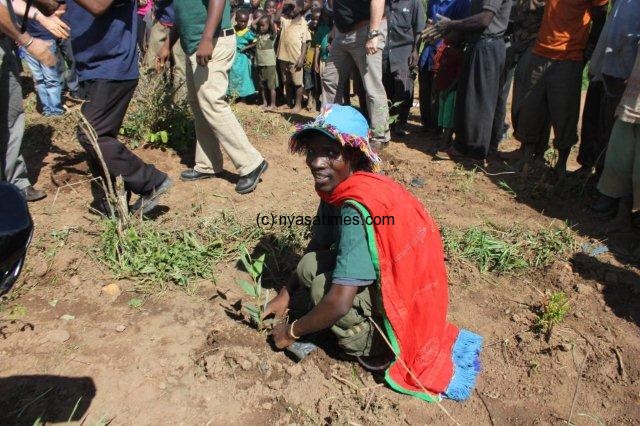 Group Village headman Katukumula planting a tree