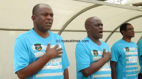 Head coach Chimodzi (left) with his assistants Jack Chamangwana and Franco Ndawa.-Photo by Jeromy Kadewere, Nyasa Times