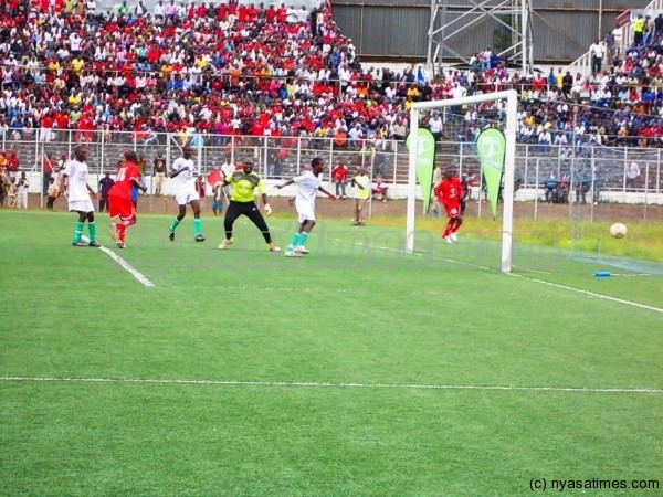 Heston Munthali's goal that led to Harawa being shown a red card.....Photo Jeromy Kadewere