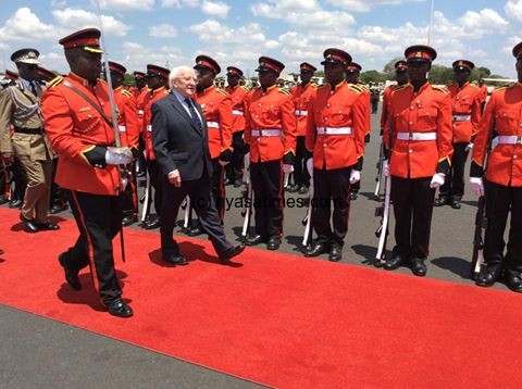 Ireland President inspects a guard of honour mounted by Malawi Defence Force