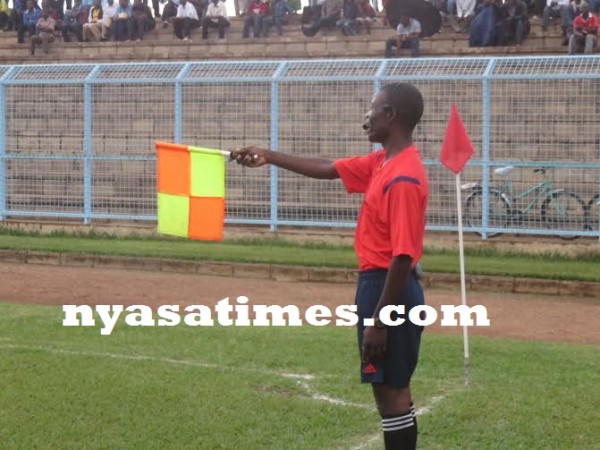 It's off-side- Maseko flags up against Katsonga, Pic Alex Mwazalumo