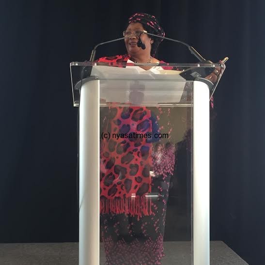 Joyce Banda delivering her address at the Realcause launch in New YORK