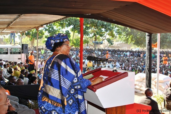 JB takes to the podium to speak to her people in Phalombe