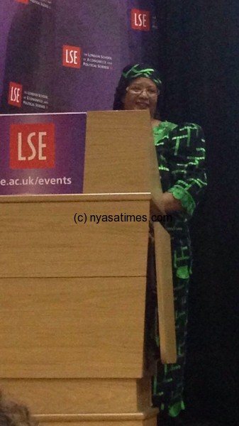 Banda delivering her lecture at London School of Economic and Political Science