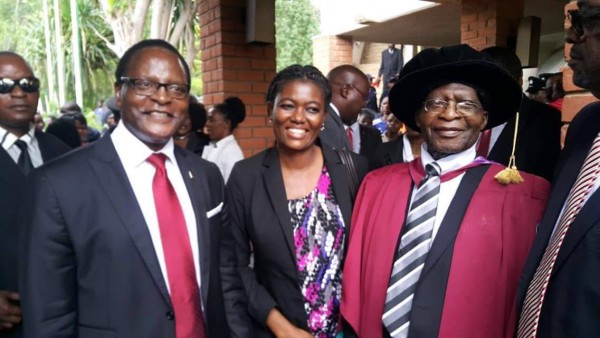 Tembo (right) flanked by MCP president Dr Lazarus Chakwera and MP Juliana Lunguzi