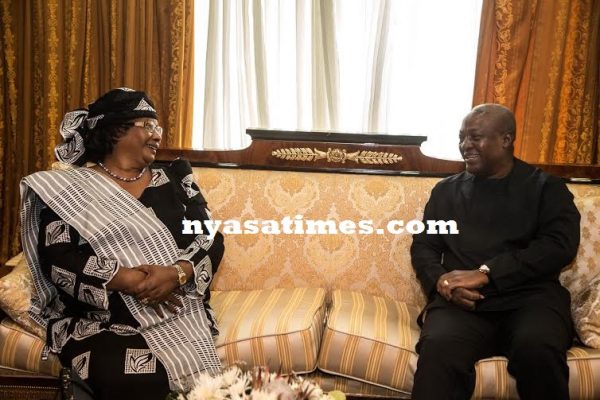 Joyce Banda and Ghana President Mahama holding talks