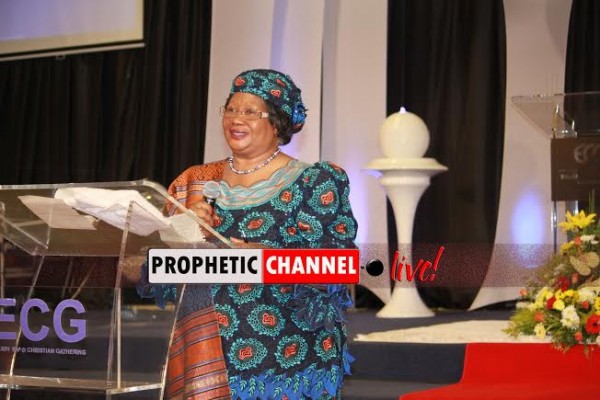 Joyce Banda testifying at Prophet Bushiri's church about the grace of God