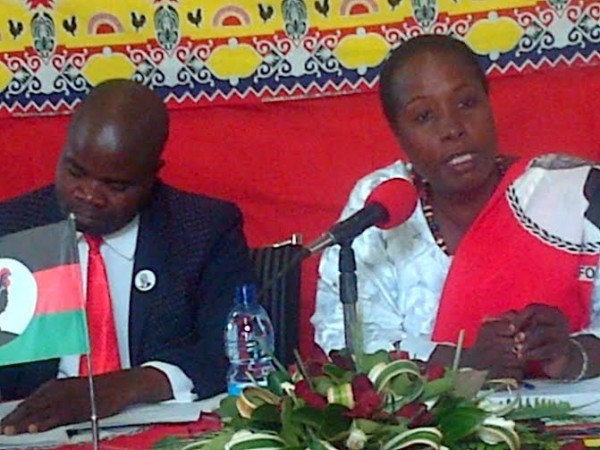 Kabwira and Maxwell Thyolera addressing anews conference,-Photo by Alfred Chauwa, Nyasa Times