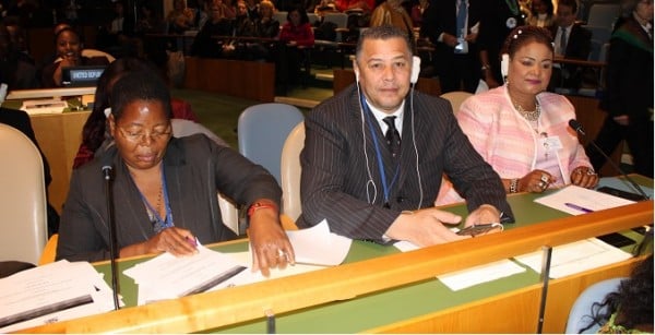 Kaliati (right) and the Malawi delegation listening attentively to the Secretary General's remarks,