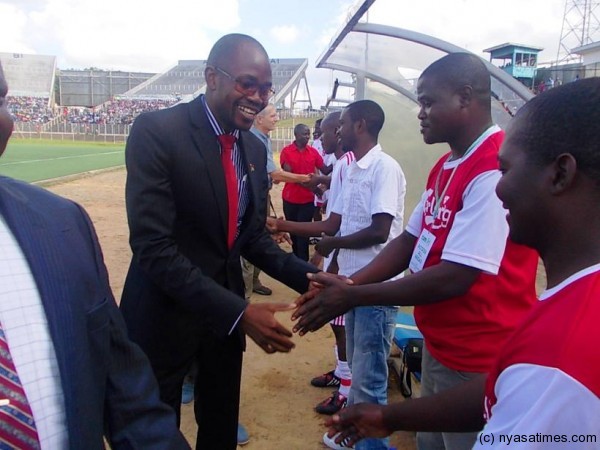 Minister of Information Moses Kunkuyu wishing Big Bullets technical panel best wishes....Photo Jeromy Kadewere