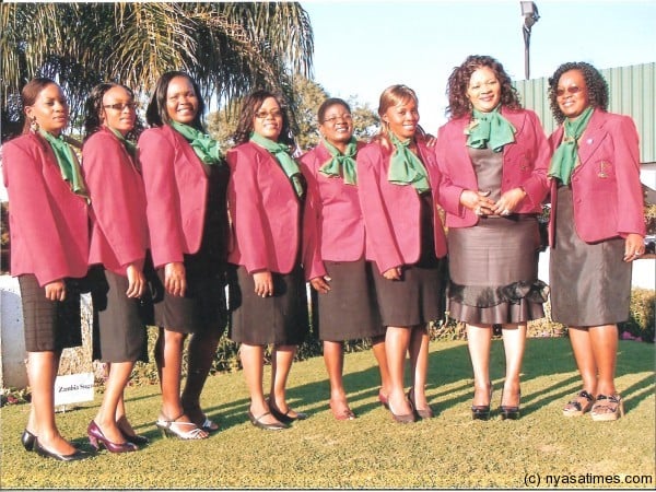 The Malawi team which participated in Zambia (From left to right) Carol Banda, Ruth Mvula, Roza Mbilizi, Regina Mwanza, Maina Mkandawire, Stella Ng'oma, Lucy Ganiza and Sheila Chinkhandwe.-Courtesy of LGUOM