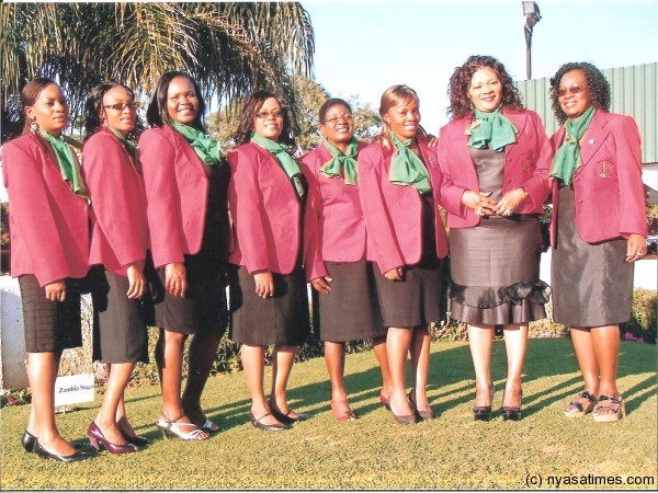 The Malawi golf  team which participated in Zambia (From left to right) Carol Banda, Ruth Mvula, Roza Mbilizi, Regina Mwanza, Maina Mkandawire, Stella Ng'oma, Lucy Ganiza and Sheila Chinkhandwe.-Courtesy of LGUOM