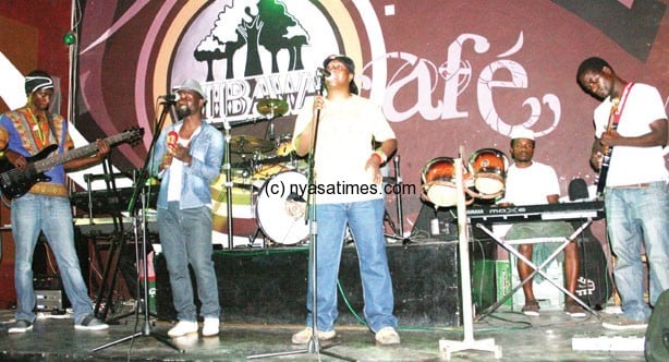 Lilongwe based reggae group Soul Raiders  entertaining people at Mibawa Café in Blantyre