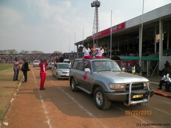 Luso TV brings the trophy to the stadium in a convoy, Pic Leonard Sharra