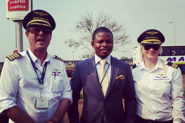 Bushiri with pilots of the private jet