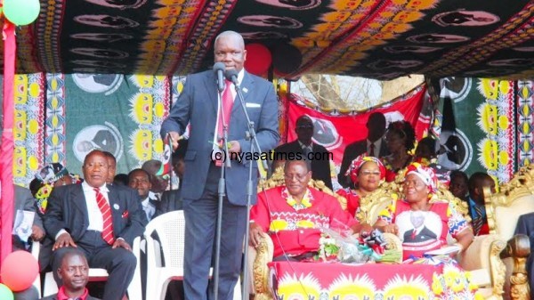 MCP Vice President. Richard Msowoya speaking at the rally.-Photo Jeromy Kadewere.