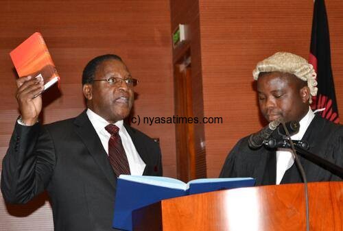 MCP president Lazarus Chakwera being sworn in  as Member of Parliament